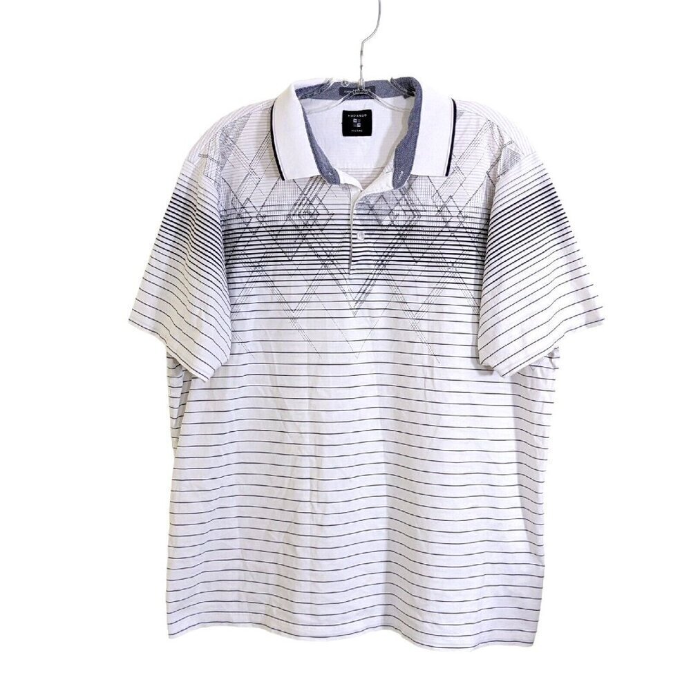 Mens Polo Size XL Black White Double Mercerized Cotton Striped Modango Milano